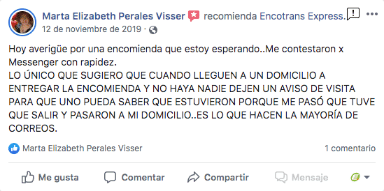 TESTIMONIO 1 FB Encotrans Express